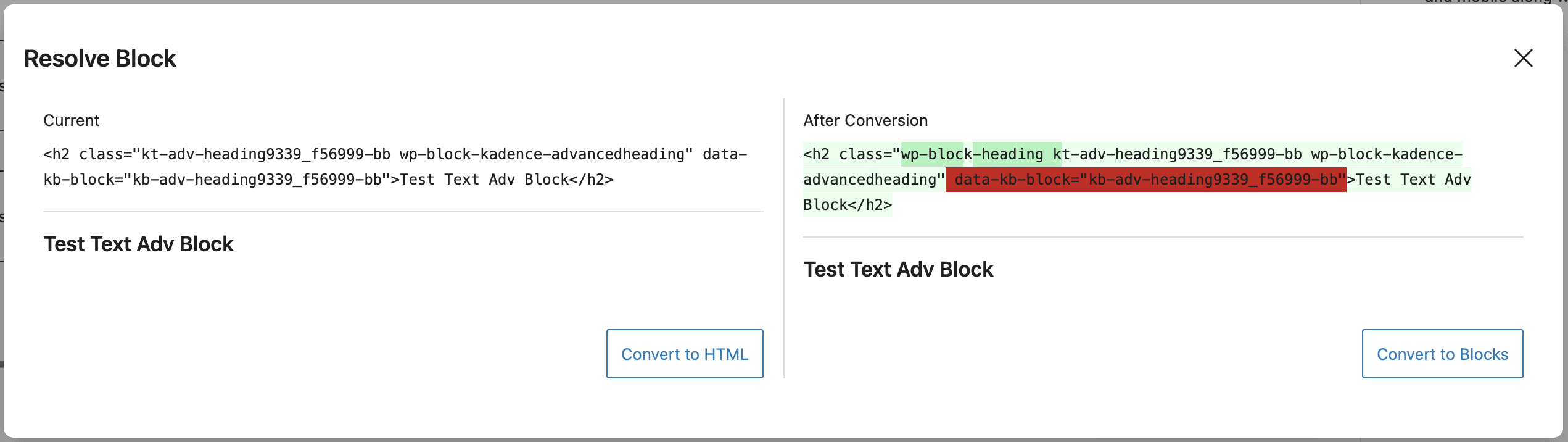 WordPress - Resolve block recovery options